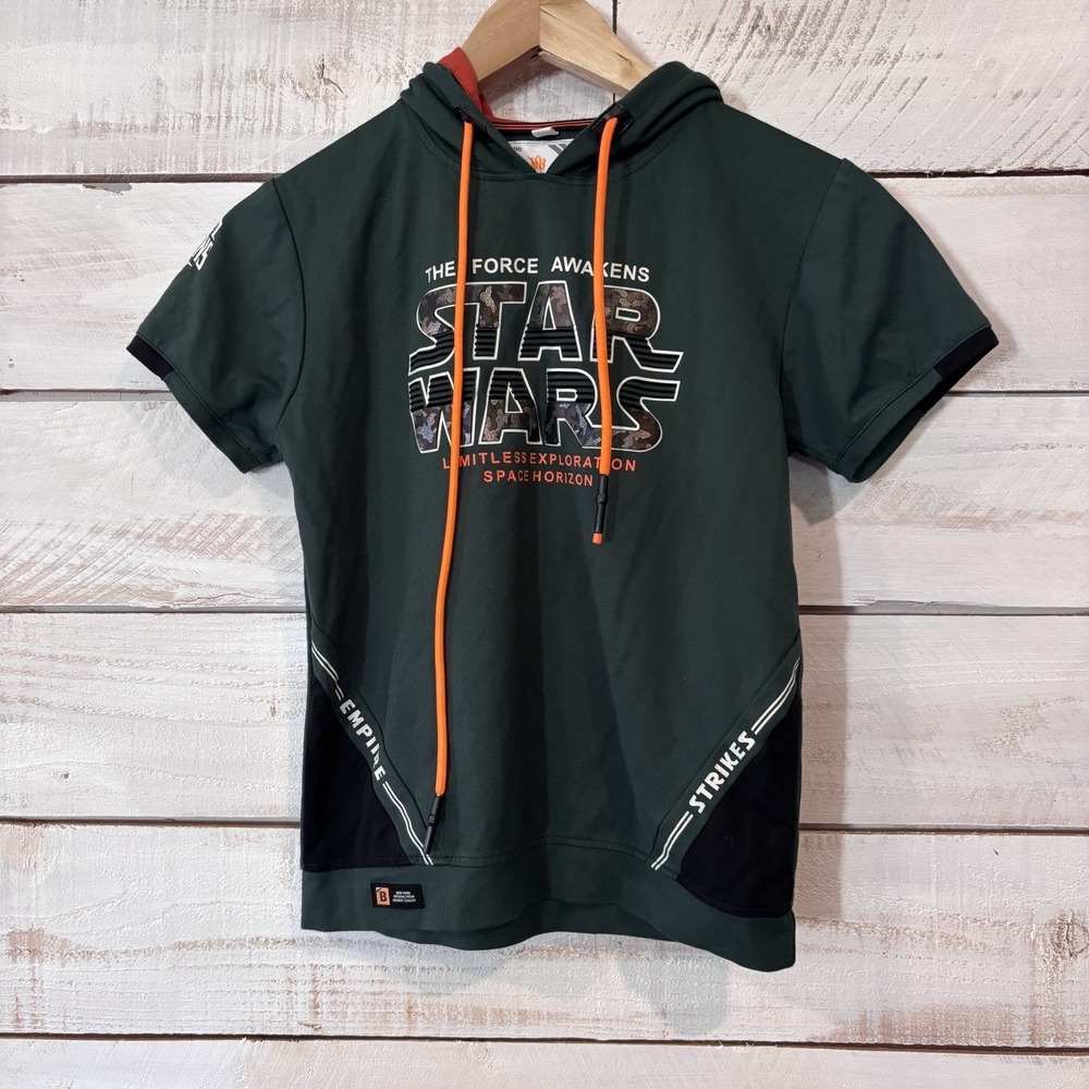 Starwars The Force‎ Awakens Short Sleeve Pull Over Hoodie Men's Sz 30 Green